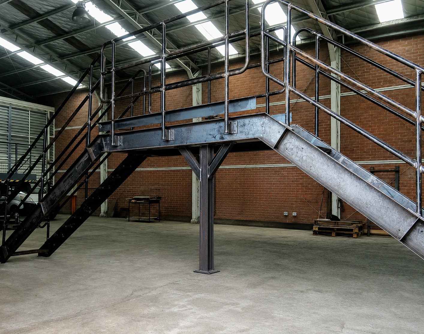Plataforma industrial con escalera y barandas
